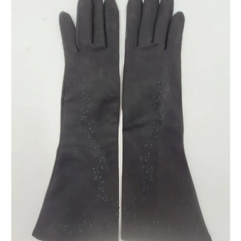 Van‎ Raalte Vintage Black Embroidered Eyelet Ladies Coat Length Dress Gloves